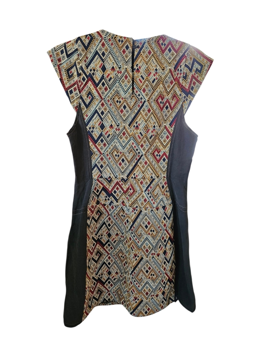 Burning Torch Silk Linen Embroidered Boho Dress | Artisan Tribal Print | Petite - Picture 2 of 7